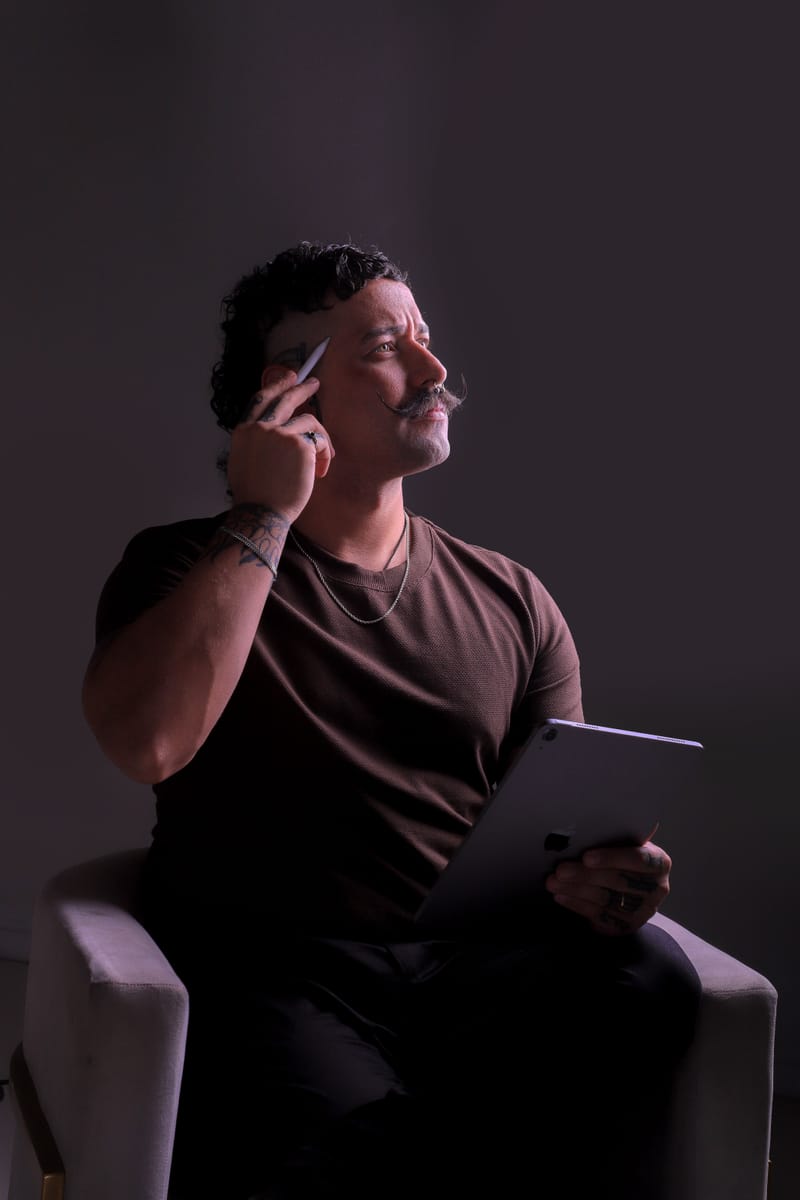 Retrato em preto e branco de Nil, Diretor Criativo do Studio Pixel Rain